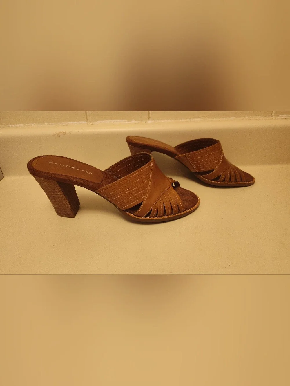 Women's Bandolino Brown Leather Boho Heel Sandals Size 7.5